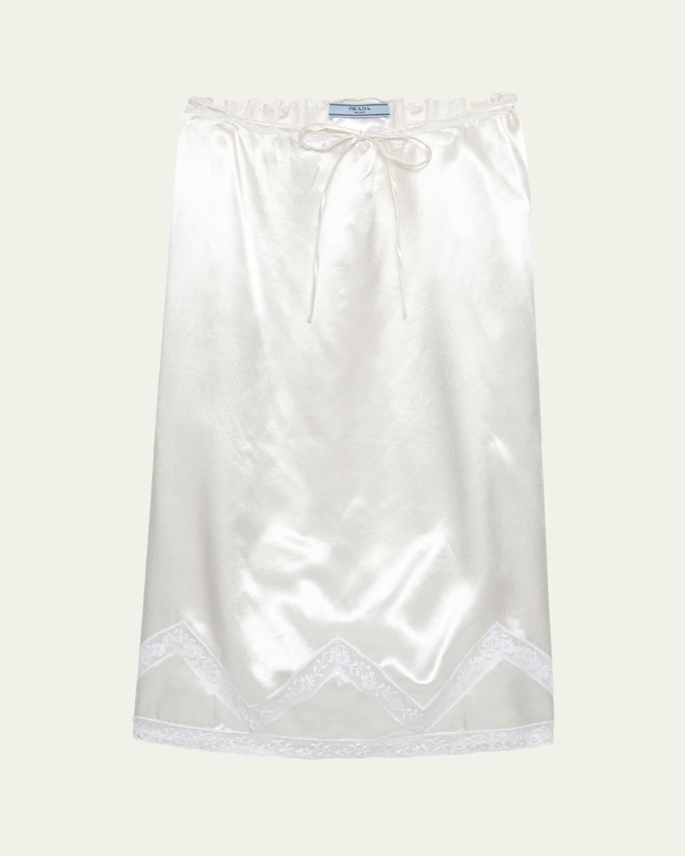 Drawstring Lace Trim Satin Midi Skirt
